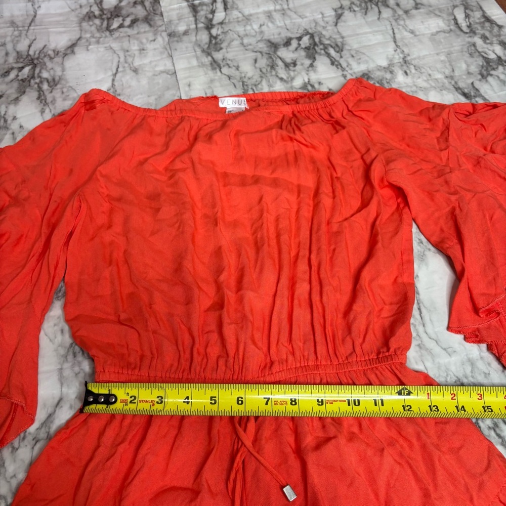 VENUS Y2K 2000s orange drawstring romper swimsuit coverup small ruffle sleeve - Picture 7 of 9